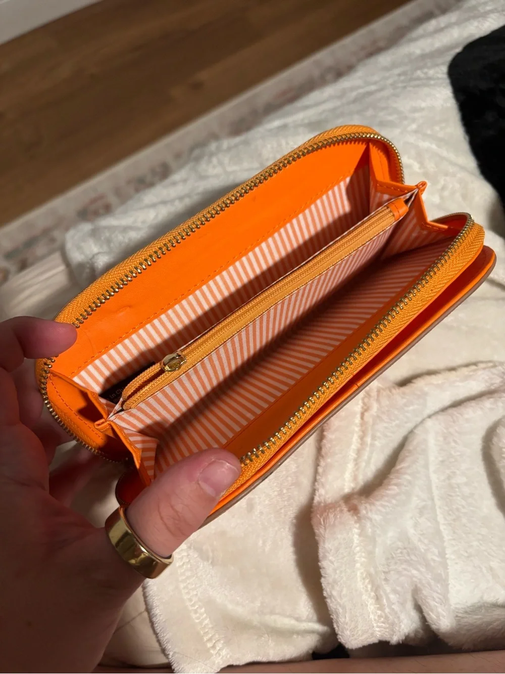 Nanette Lepore Orange Zip Around Wallet Gold Hardware